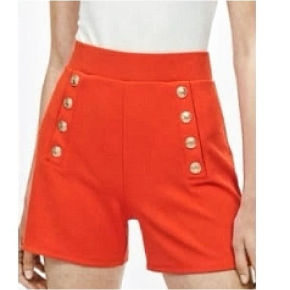 H&M Retro High-Waisted Orange Pull On Button Decore Shorts Polyester Small